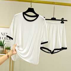 Contrast Neck Short Style 2-Pcs Summer Launge & Night Wear Suit.