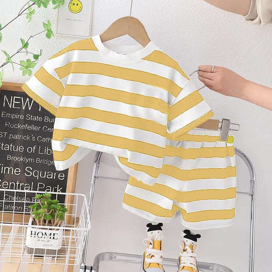 Stripe Style Printed 2-Pcs Summer Suit For Baby & Baba. KSPS-01