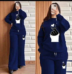 Pintex Baggy Trouser Style 2-Pcs Winter Tracksuit For Her.