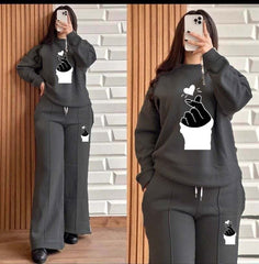 Pintex Baggy Trouser Style 2-Pcs Winter Tracksuit For Her.