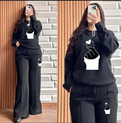 Pintex Baggy Trouser Style 2-Pcs Winter Tracksuit For Her.