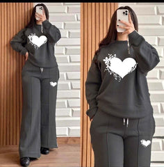 Pintex Baggy Trouser Style 2-Pcs Winter Tracksuit For Her.