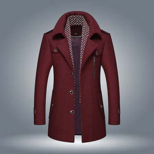 Maroon Casual Show-Pocket Winter Fleece Coat D-13