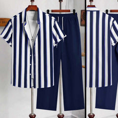 Stripe Printed Shirt Style  Dry-Fit 2-Pcs Summer Suit. MS3D-51