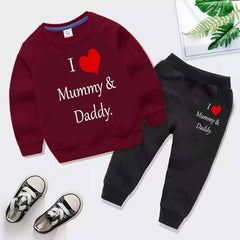 Kids Printed I love Mummy and Daddy Sweat-Shirt Style 2-Pcs Winter Track-Suit.