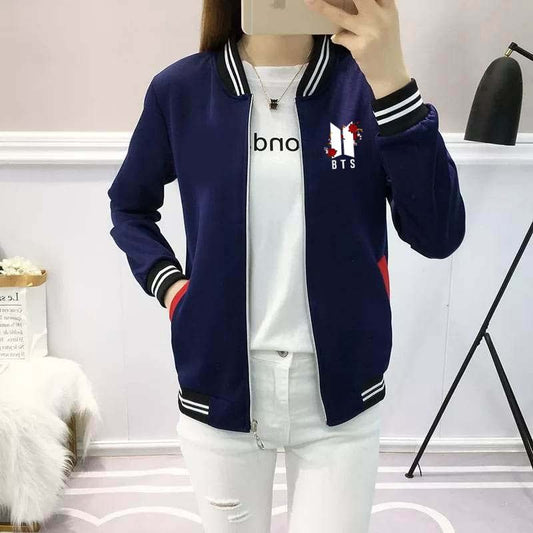 BTS Flower Baseball Winter Zipper Jacket For Her.