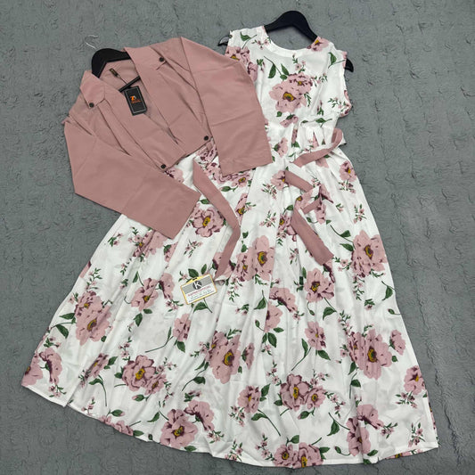 Short Koti & Printed Maxi Style Western 2-Pcs Stiched Suit. SKM-15