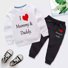 Kids Printed I love Mummy and Daddy Sweat-Shirt Style 2-Pcs Winter Track-Suit.