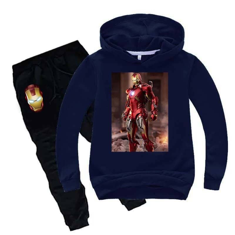 Kids Printed Iron Man Hoodie Style 2-Pcs Winter Track-Suit.