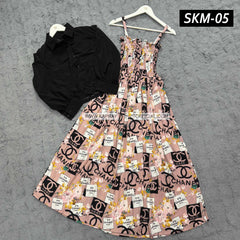 Short Koti & Printed Smoky Maxi Style Western 2-Pcs Stiched Suit.