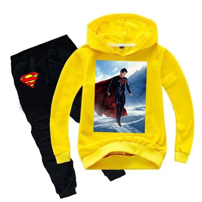 Kids Printed Super Man Hoodie Style 2-Pcs Winter Track-Suit.