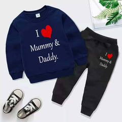 Kids Printed I love Mummy and Daddy Sweat-Shirt Style 2-Pcs Winter Track-Suit.