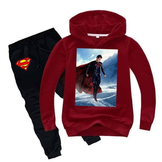 Kids Printed Super Man Hoodie Style 2-Pcs Winter Track-Suit.