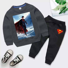 Kids Super Man Printed Sweat-Shirt Style 2-Pcs Winter Track-Suit.