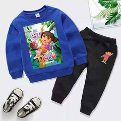 Kids Dora Printed Sweat-Shirt Style 2-Pcs Winter Track-Suit.