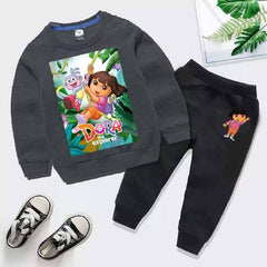 Kids Dora Printed Sweat-Shirt Style 2-Pcs Winter Track-Suit.