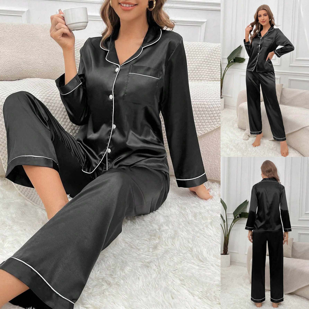 Imported Regular Style 2-Pcs Silk Nightsuit. D-10