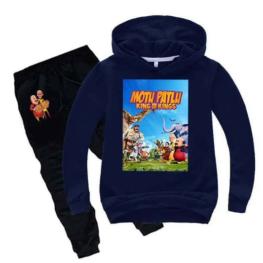 Kids Printed Motu Patlu Printed Hoodie Style Winter 2-Pcs Winter Track-Suit.