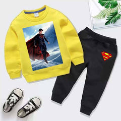 Kids Super Man Printed Sweat-Shirt Style 2-Pcs Winter Track-Suit.