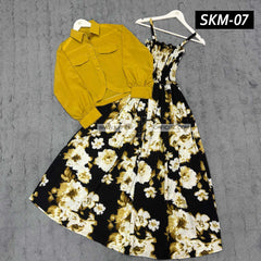 Short Koti & Printed Smoky Maxi Style Western 2-Pcs Stiched Suit.