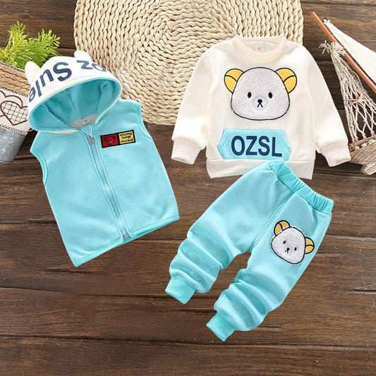 Sky-Blue Ozsl Bear Printed 3-Pcs Winter Track-Suit For Kid's. K3PWTS-02