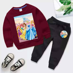 Kids Barbie Doll Printed Sweat-Shirt Style 2-Pcs Winter Track-Suit.