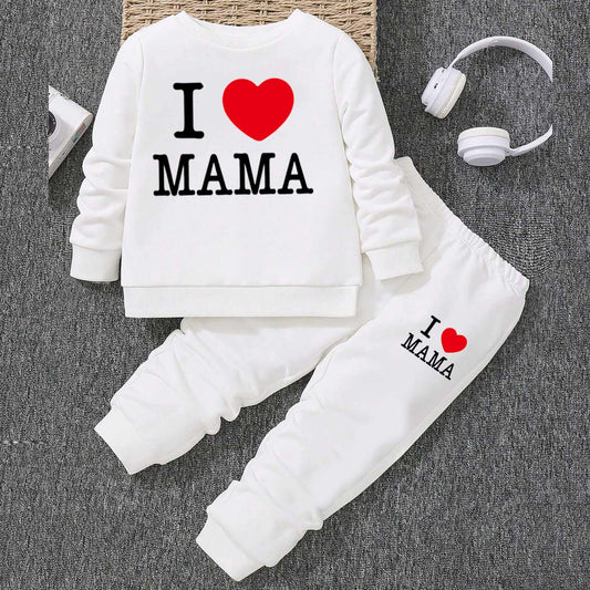 I Love MAMA Kids Sweat Style 2-Pcs Summer Suit. (FTS+TR)