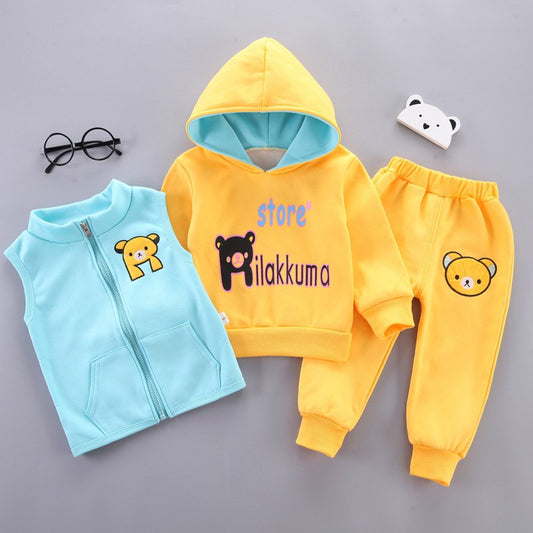 Yellow+Sky-Blue Rilakkuma Printed 3-Pcs Winter Track-Suit For Kid's. K3PWTS-03
