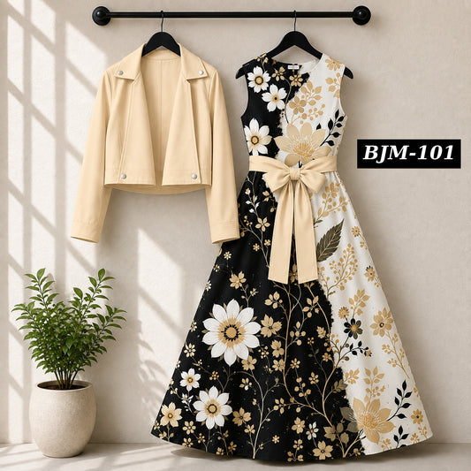 Biker Koti & Printed Maxi Style Western 2-Pcs Stiched Suit. BJM-101
