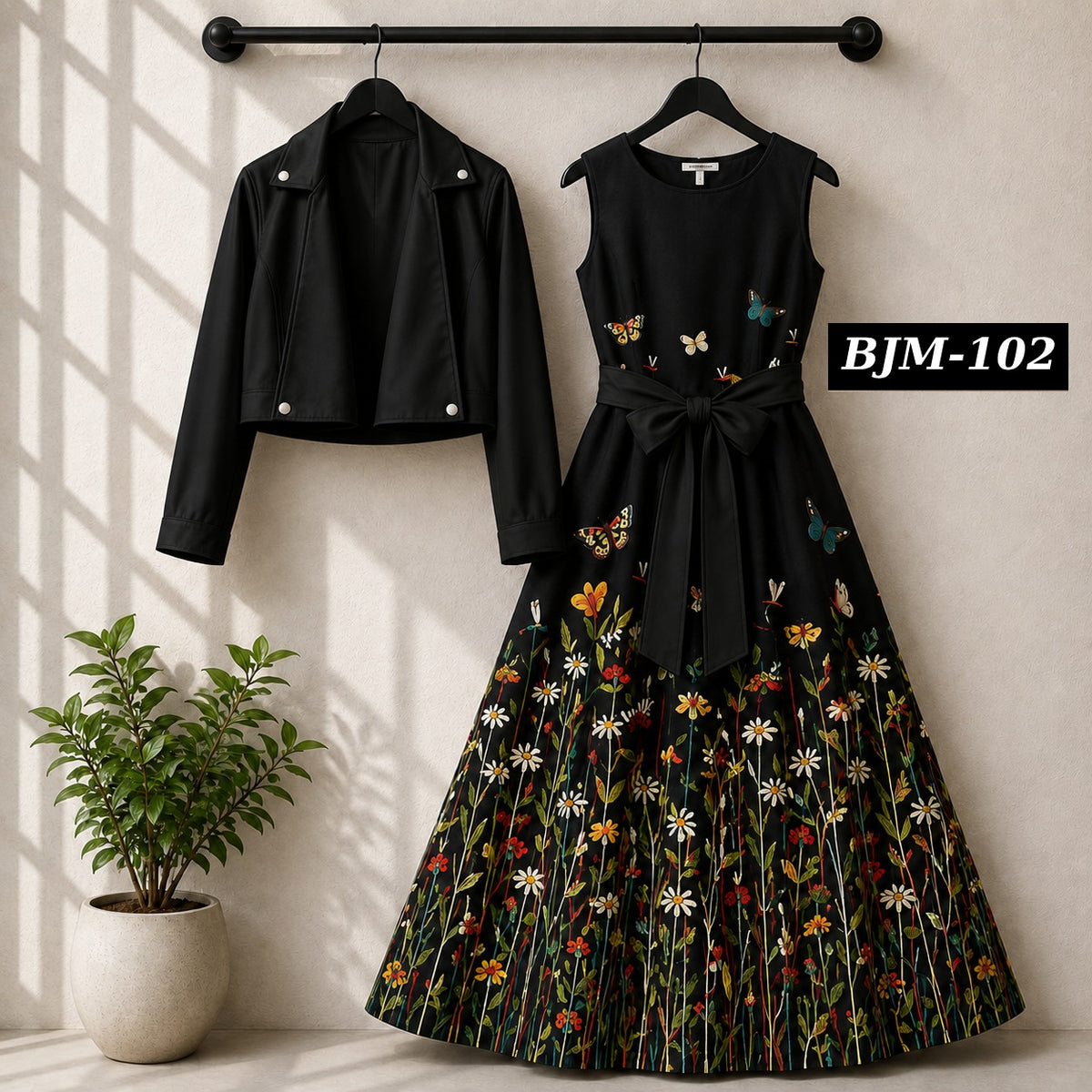 Biker Koti & Printed Maxi Style Western 2-Pcs Stiched Suit. BJM-102
