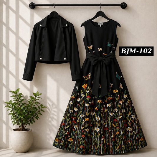 Biker Koti & Printed Maxi Style Western 2-Pcs Stiched Suit. BJM-102