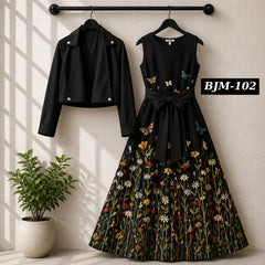 Biker Koti & Printed Maxi Style Western 2-Pcs Stiched Suit. BJM-102