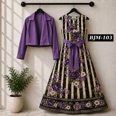 Biker Koti & Printed Maxi Style Western 2-Pcs Stiched Suit. BJM-103