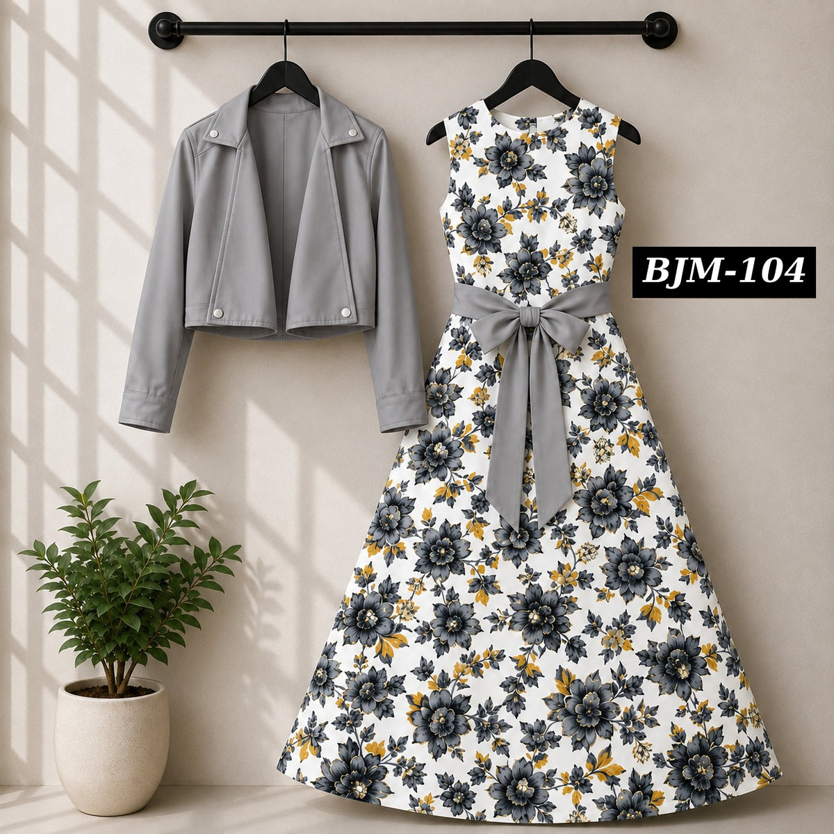 Biker Koti & Printed Maxi Style Western 2-Pcs Stiched Suit. BJM-104