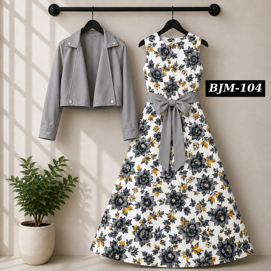 Biker Koti & Printed Maxi Style Western 2-Pcs Stiched Suit. BJM-104