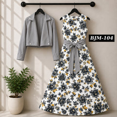 Biker Koti & Printed Maxi Style Western 2-Pcs Stiched Suit. BJM-104