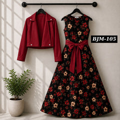 Biker Koti & Printed Maxi Style Western 2-Pcs Stiched Suit. BJM-105