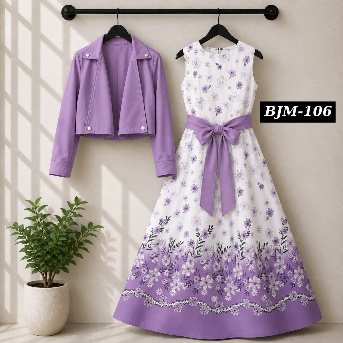 Biker Koti & Printed Maxi Style Western 2-Pcs Stiched Suit. BJM-106