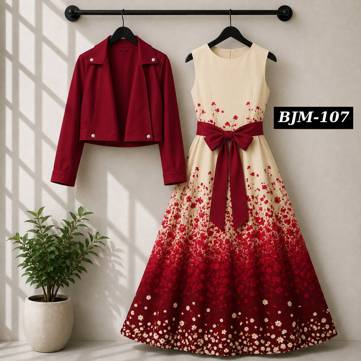Biker Koti & Printed Maxi Style Western 2-Pcs Stiched Suit. BJM-107