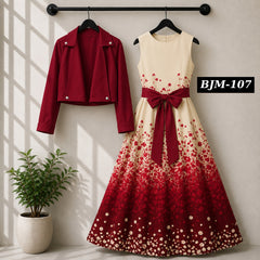 Biker Koti & Printed Maxi Style Western 2-Pcs Stiched Suit. BJM-107
