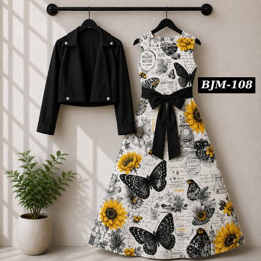 Biker Koti & Printed Maxi Style Western 2-Pcs Stiched Suit. BJM-108