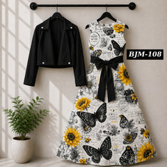 Biker Koti & Printed Maxi Style Western 2-Pcs Stiched Suit. BJM-108