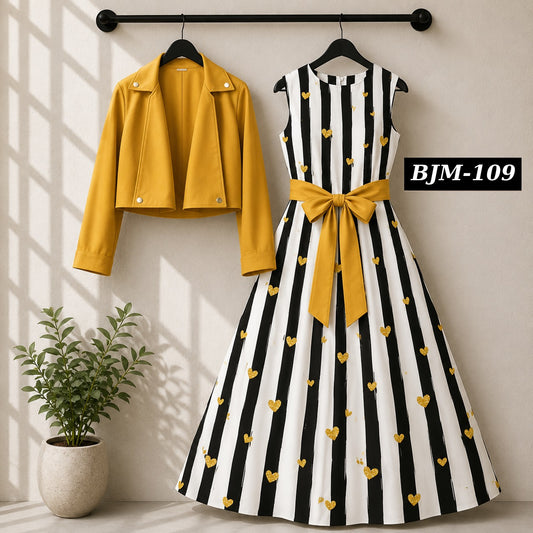 Biker Koti & Printed Maxi Style Western 2-Pcs Stiched Suit. BJM-109