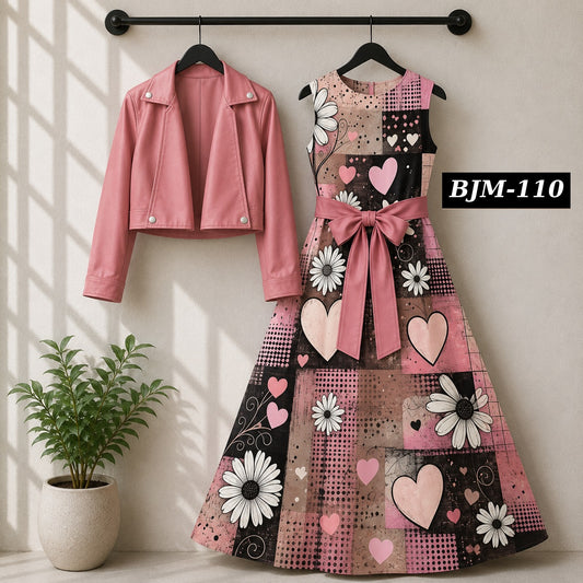 Biker Koti & Printed Maxi Style Western 2-Pcs Stiched Suit. BJM-110