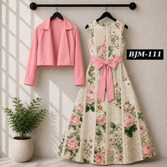 Biker Koti & Printed Maxi Style Western 2-Pcs Stiched Suit. BJM-111