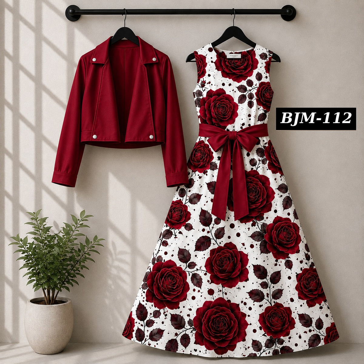Biker Koti & Printed Maxi Style Western 2-Pcs Stiched Suit. BJM-112