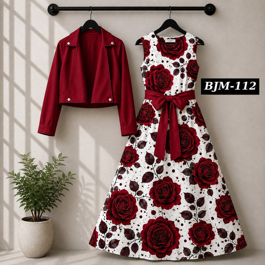 Biker Koti & Printed Maxi Style Western 2-Pcs Stiched Suit. BJM-112