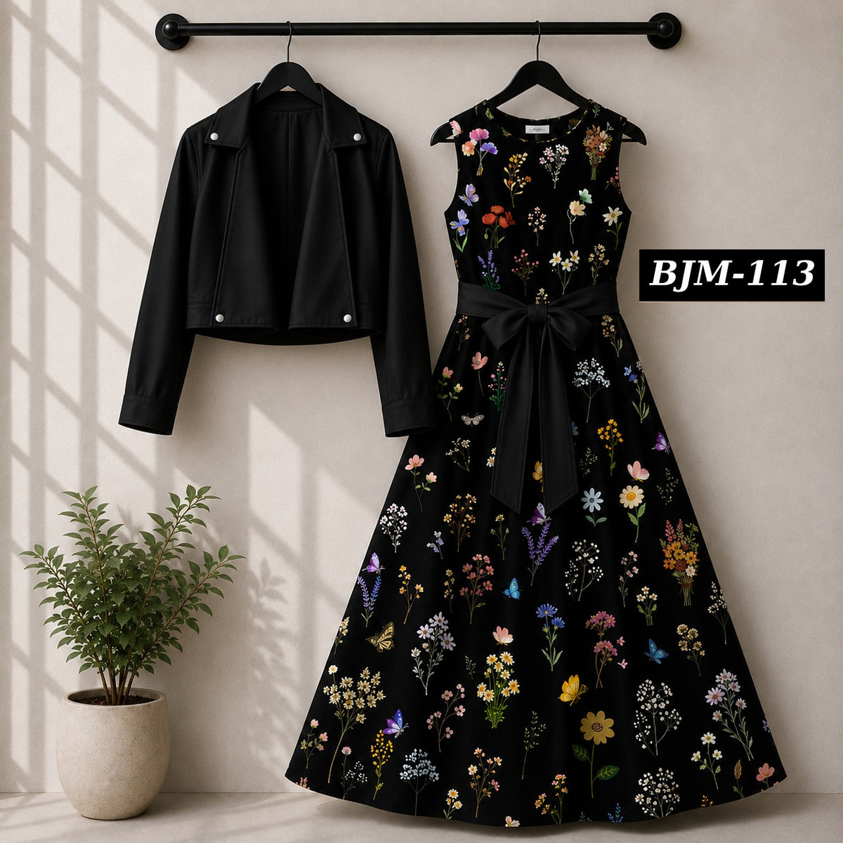 Biker Koti & Printed Maxi Style Western 2-Pcs Stiched Suit. BJM-113