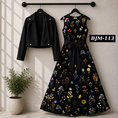 Biker Koti & Printed Maxi Style Western 2-Pcs Stiched Suit. BJM-113