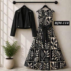 Biker Koti & Printed Maxi Style Western 2-Pcs Stiched Suit. BJM-114